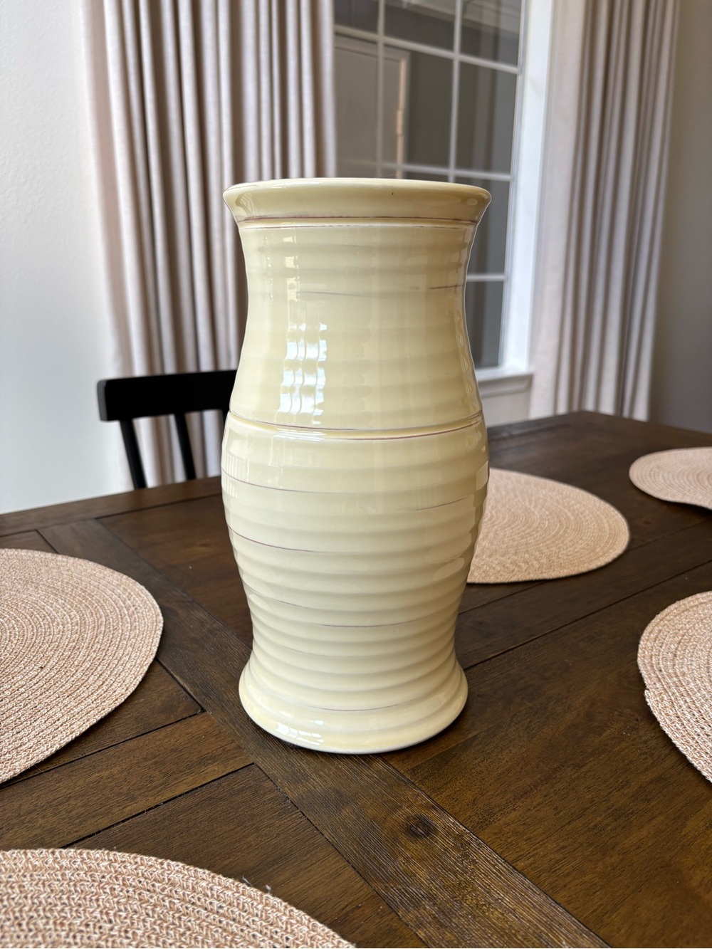 Ethan Allen Ribbed Cream Vase From Italy Flowers Plants Vintage